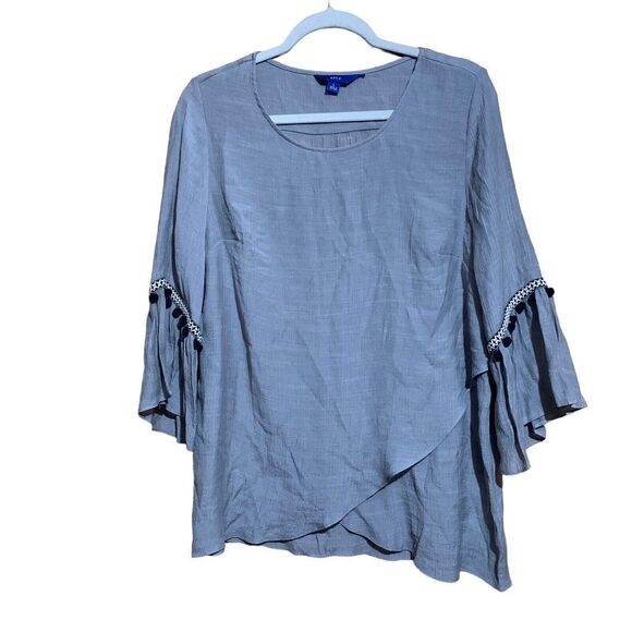APT. 9 Womens Size Large Gray Pom Pom Bell Sleeves Blouse Top NWT - Picture 1 of 7